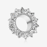 A Pair of Lotus Inspired Sparkle Filigree Steel Screw-Fit Tunnel Plug-Clear Gem