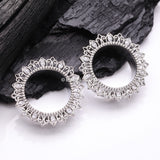 Detail View 1 of A Pair of Lotus Inspired Sparkle Filigree Steel Screw-Fit Tunnel Plug-Clear Gem