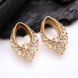 Detail View 1 of A Pair of Golden Majestic Filigree Teardrop Double Flared Tunnel Plug