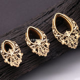 Detail View 3 of A Pair of Golden Majestic Filigree Teardrop Double Flared Tunnel Plug