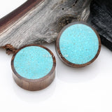 Detail View 1 of A Pair of Turquoise Crushed Stone Inlayed Rosewood Double Flared Plug