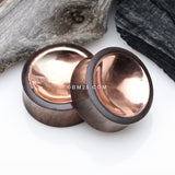 Detail View 1 of A Pair of Rose Gold Double-Sided Bowl Sono Wood Double Flared Plug