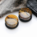 Detail View 1 of A Pair of Tiger Eye Stone Single Flared Plug with O-Ring