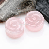 Detail View 1 of A Pair of Rose Blossom Rose Quartz Stone Double Flared Plug