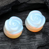 Detail View 1 of A Pair of Rose Blossom Opalite Stone Double Flared Plug