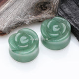 Detail View 1 of A Pair of Rose Blossom Green Aventurine Stone Double Flared Plug
