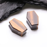 Detail View 1 of A Pair of Tiger Eye Stone Casket Double Flared Plug