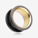 A Pair of Golden Black Steel Screw-Fit Eyelet Tunnel Plug