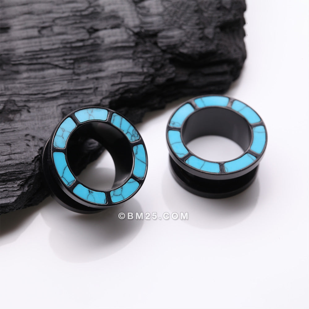 Detail View 1 of A Pair of Blackline Turquoise Rimmed Screw-Fit Tunnel Plug