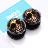 Detail View 3 of A Pair of Blackline Golden Rustic Skull Screw-Fit Tunnel Plug
