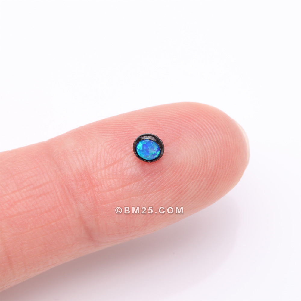 Detail View 2 of Implant Grade Titanium Blackline Internally Threaded Bezel Set Round Fire Opal Part-Blue Opal