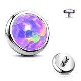 Implant Grade Titanium Internally Threaded Bezel Set Round Fire Opal Part-Purple Opal