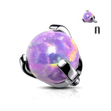 Implant Grade Titanium Internally Threaded Fire Opal Ball Claw Prong Set Top Part-Purple Opal