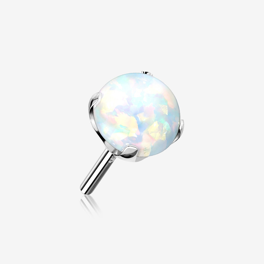 14 Karat White Gold OneFit‚Ñ¢ Threadless Prong Set Fire Opal Top Part-White Opal