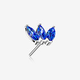 14 Karat White Gold OneFit Threadless Triple Marquise Sparkle Flower Top Part-Blue