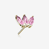 14 Karat Gold OneFit Threadless Triple Marquise Sparkle Flower Top Part-Pink