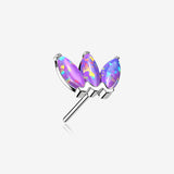 14 Karat White Gold OneFit Threadless Triple Marquise Fire Opal Flower Top Part-Purple Opal