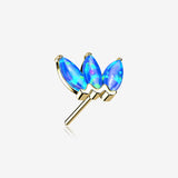 14 Karat Gold OneFit Threadless Triple Marquise Fire Opal Flower Top Part-Blue Opal
