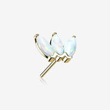 14 Karat Gold OneFit Threadless Triple Marquise Fire Opal Flower Top Part-White Opal