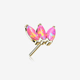 14 Karat Gold OneFit Threadless Triple Marquise Fire Opal Flower Top Part-Pink Opal