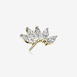14 Karat Gold OneFit Threadless Brilliant Marquise Sparkle Flower Top Part-Clear Gem