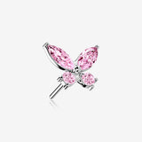 14 Karat White Gold OneFit Threadless Dainty Butterfly Sparkle Top Part-Pink