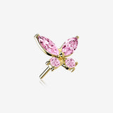14 Karat Gold OneFit Threadless Dainty Butterfly Sparkle Top Part-Pink