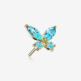 14 Karat Gold OneFit Threadless Dainty Butterfly Sparkle Top Part-Aqua