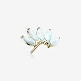 14 Karat Gold OneFit Threadless Brilliant Marquise Fire Opal Flower Top Part-White Opal