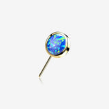 14 Karat Gold OneFit Threadless Bezel Fire Opal Front Facing Part-Blue Opal