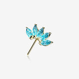 14 Karat Gold OneFit Threadless Brilliant Marquise Sparkle Flower Front Facing Part-Aqua