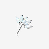 14 Karat White Gold OneFit Threadless Brilliant Marquise Fire Opal Flower Front Facing Part-White Opal