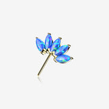 14 Karat Gold OneFit Threadless Brilliant Marquise Fire Opal Flower Front Facing Part-Blue Opal