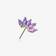 14 Karat Gold OneFit Threadless Brilliant Marquise Fire Opal Flower Front Facing Part