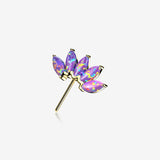 14 Karat Gold OneFit Threadless Brilliant Marquise Fire Opal Flower Front Facing Part-Purple Opal