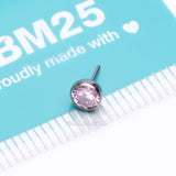 Detail View 3 of Implant Grade Titanium OneFit Threadless Bezel Set Sparkle Gem Top Part-Pink