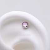 Detail View 1 of Implant Grade Titanium OneFit Threadless Bezel Set Sparkle Gem Top Part-Pink