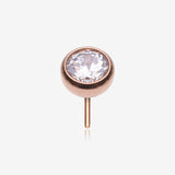 Implant Grade Titanium OneFit Threadless Rose Gold Bezel Set Sparkle Gem Top Part-Clear Gem