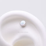 Detail View 1 of Implant Grade Titanium OneFit Threadless Bezel Set Fire Opal Top Part-White Opal