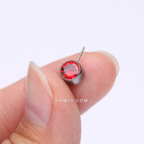 Detail View 2 of Implant Grade Titanium OneFit Threadless Bezel Set Sparkle Front Facing Part-Red