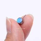 Detail View 2 of Implant Grade Titanium OneFit Threadless Bezel Set Fire Opal Front Facing Part-Blue Opal