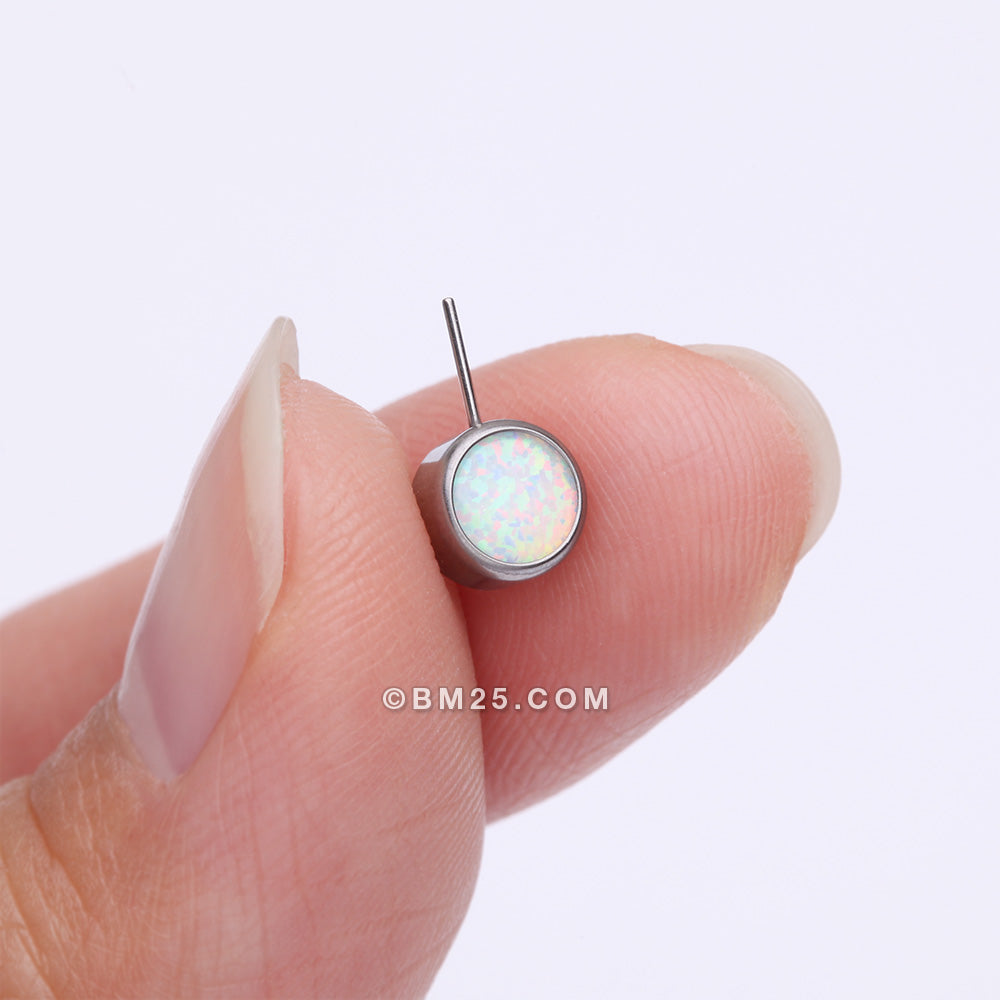 Detail View 2 of Implant Grade Titanium OneFit‚Ñ¢ Threadless Bezel Set Fire Opal Front Facing Part-White Opal