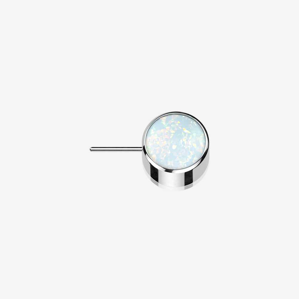 Implant Grade Titanium OneFit‚Ñ¢ Threadless Bezel Set Fire Opal Front Facing Part-White Opal