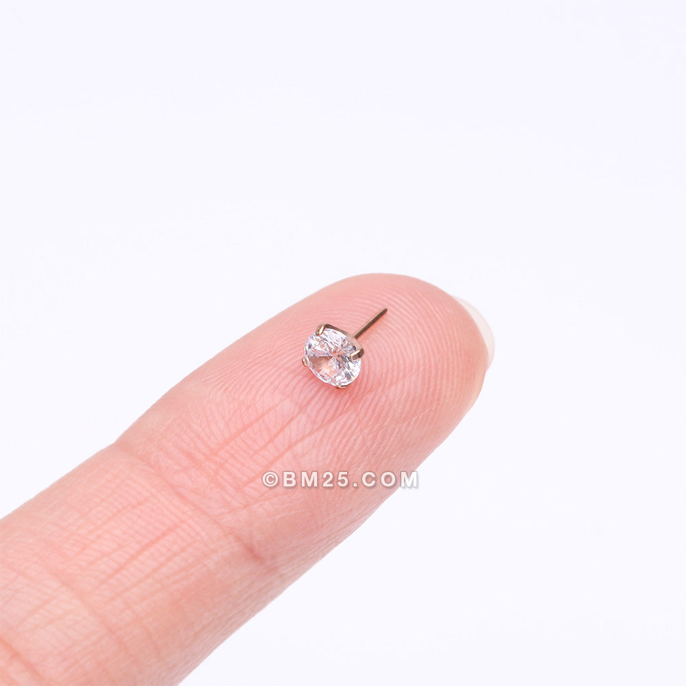 Detail View 2 of Implant Grade Titanium OneFit‚Ñ¢ Threadless Rose Gold Prong Set Sparkle Gem Top Part-Clear Gem