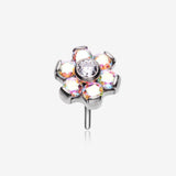Implant Grade Titanium OneFit Threadless Brilliant Sparkle Flower Top Part-Aurora Borealis/Clear Gem