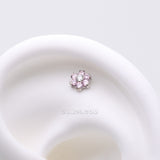 Detail View 1 of Implant Grade Titanium OneFit Threadless Brilliant Sparkle Flower Top Part-Pink/Clear Gem