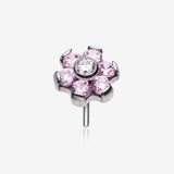 Implant Grade Titanium OneFit Threadless Brilliant Sparkle Flower Top Part-Pink/Clear Gem