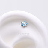 Detail View 1 of Implant Grade Titanium OneFit Threadless Brilliant Sparkle Flower Top Part-Aqua/Clear Gem