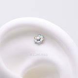 Detail View 1 of Implant Grade Titanium OneFit Threadless Brilliant Fire Opal Flower Top Part-White Opal