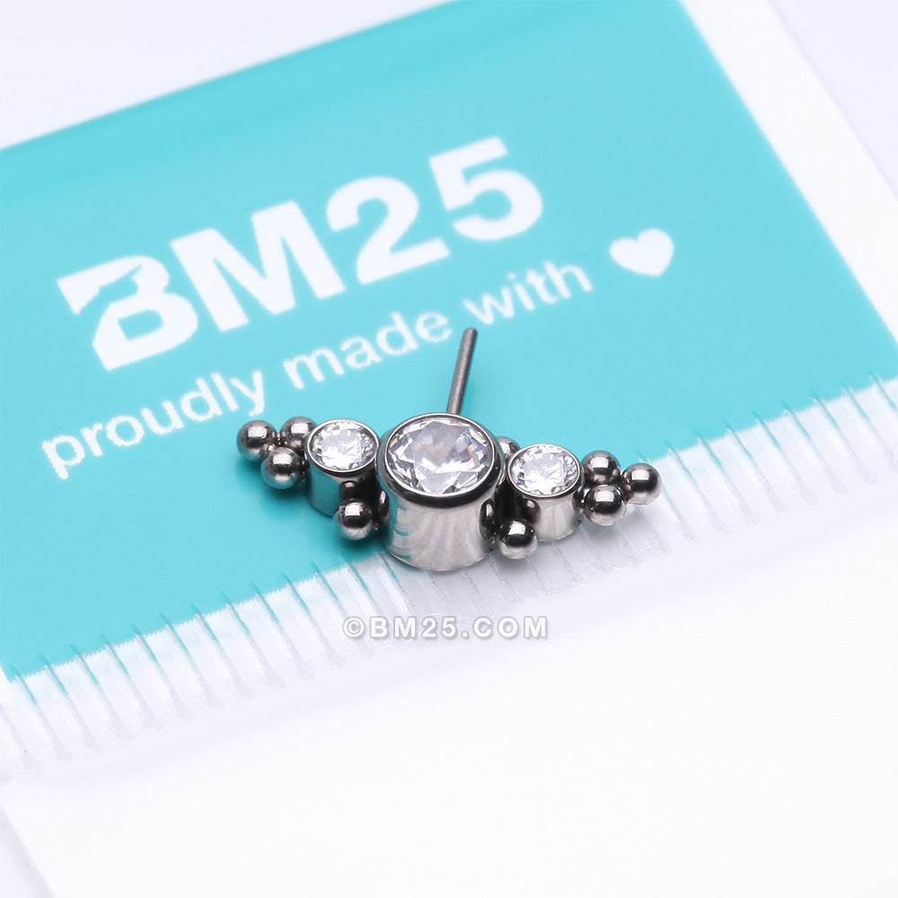 Detail View 3 of Implant Grade Titanium OneFit‚Ñ¢ Threadless Sparkle Arc Bali Beads Front Facing Part-Clear Gem